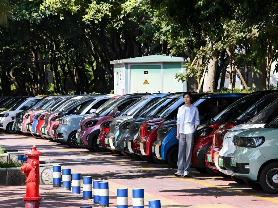 Outdoor parking lot in China filled with new energy vehicles in 2025